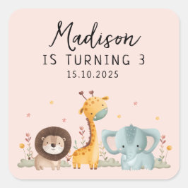 Adesivo Quadrado Nascimento de Animais Selvagens de Festa Menina