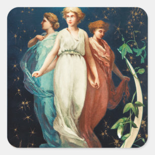 Adesivo Quadrado Natais vintages Ângels da Estrela e da Lua Cresce