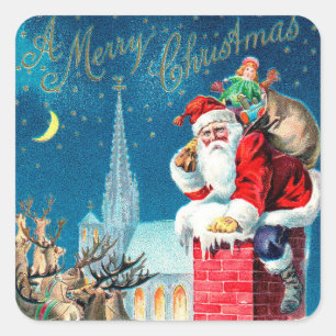Adesivo Quadrado natais vintages do Papai Noel Vitoriano na Chamin