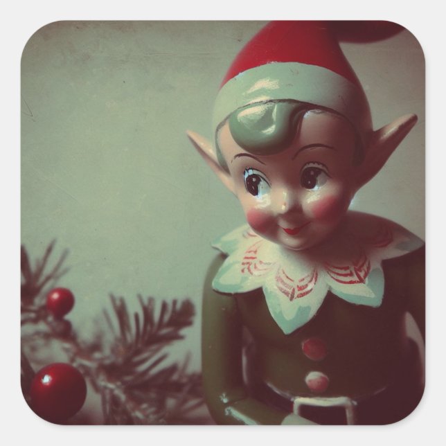 Adesivo Quadrado Natais vintages Elf Retro Xmas (Frente)