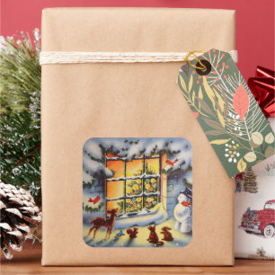 Adesivo Quadrado Natais vintages janela Vinheta de férias