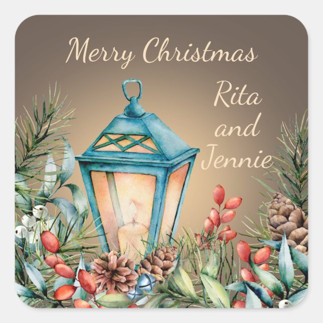 Adesivo Quadrado Natais vintages Lanterna (Frente)