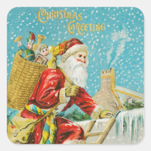 Adesivo Quadrado Natais vintages Papai Noel e presentes inverno