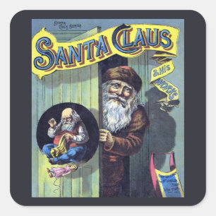 Adesivo Quadrado Natais vintages, Papai Noel e seu Livro de Trabalh