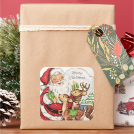 Adesivo Quadrado natais vintages retro Papais noeis rendeer Holiday