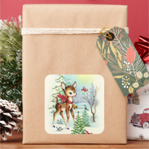 Adesivo Quadrado Natais vintages Retro Veado Feriado