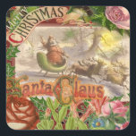 Adesivo Quadrado Natais vintages Santa Claus Sleigh<br><div class="desc">Este Papai noel vintage está acenando enquanto ele está no trenó sendo puxado pela paisagem de inverno pela sua equipe de renas. Todas as imagens são vitorianas — de livros antigos e cartões vitorianos,  perfeitos para os presentes de Natal para os vossos entes queridos.</div>