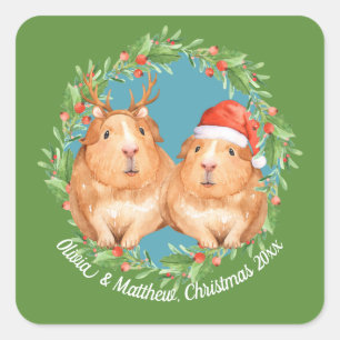 Adesivo Quadrado Natal adorável do casal da cobaia