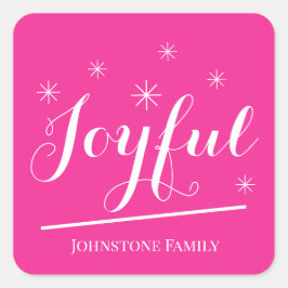 Adesivo Quadrado Natal Alegre Adicione Seu Nome Moderno Fofo Rosa