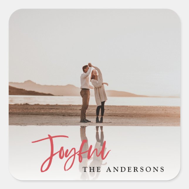 Adesivo Quadrado Natal alegre do feriado do texto do roteiro (Frente)