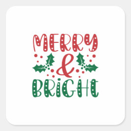 Adesivo Quadrado Natal Alegre e Brilhante Vermelho e Verde