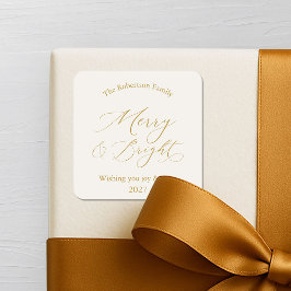 Adesivo Quadrado Natal “Alegre & Radiante” em Letra Dourada Elegant