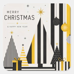 Adesivo Quadrado Natal Amarelo Preto e Branco Moderno
