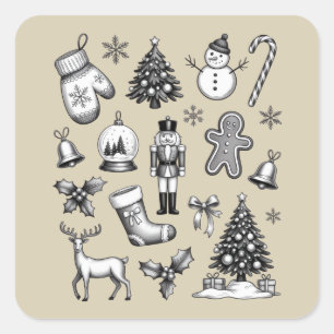 Adesivo Quadrado Natal Antigo 90 Retro Xmas Férias
