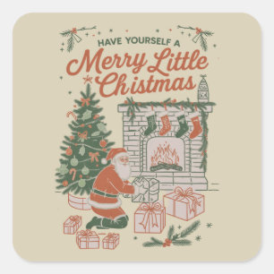 Adesivo Quadrado Natal Antigo Retro Papai Noel Presentes Feriado