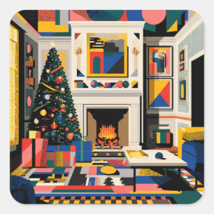 Adesivo Quadrado Natal Arte Pop Onda Nova dos Anos 80