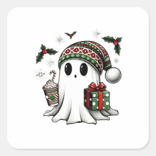 Adesivo Quadrado Natal Assustador Fantasma do Halloween Chapéu de P