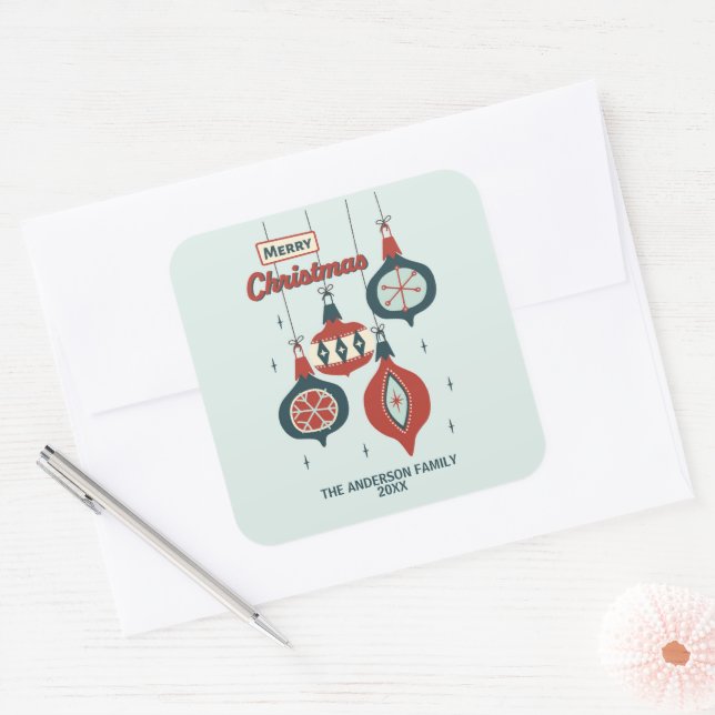 Adesivo Quadrado Natal atômico do século médio (Envelope)