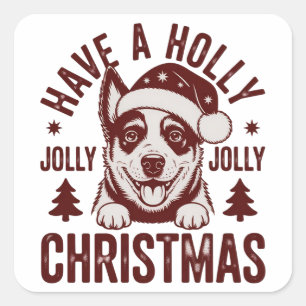 Adesivo Quadrado Natal Blue Heeler Holly Jolly Mãe de Cachorro Vint