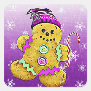 Adesivo Quadrado Natal bonito do homem de pão-de-espécie
