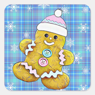 Adesivo Quadrado Natal bonito do homem de pão-de-espécie