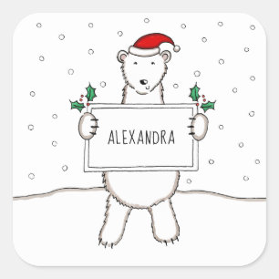 Adesivo Quadrado Natal bonito e bonito - Natal do Urso Polar