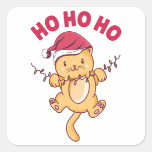 Adesivo Quadrado Natal Cat Ho Ho Ho Ho