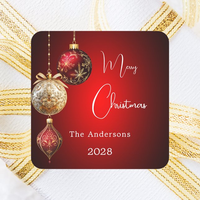 Adesivo Quadrado Natal clássico com ouro vermelho (Criador carregado)