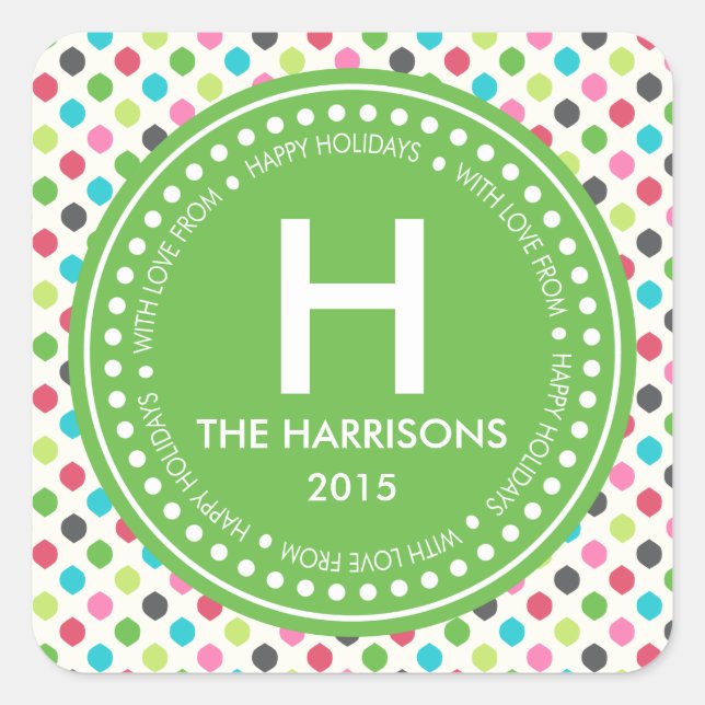 Adesivo Quadrado Natal colorido moderno personalizado feriados (Frente)