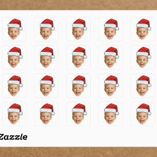 Adesivo Quadrado Natal com Foto Personalizada Rosto com Chapéu de