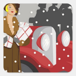 Adesivo Quadrado Natal Comprando na neve