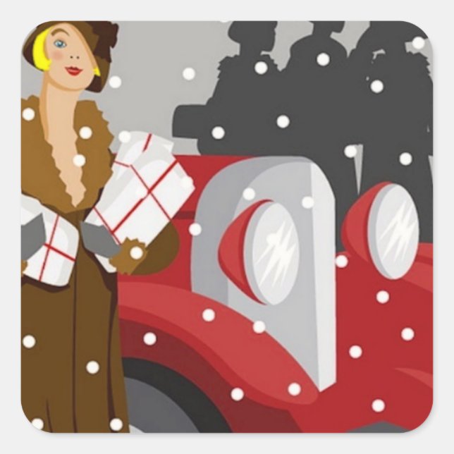 Adesivo Quadrado Natal Comprando na neve (Frente)