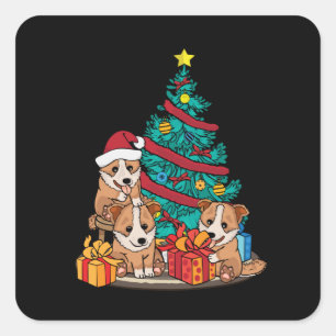 Adesivo Quadrado Natal Corgi Morte Mulheres Árvore de Natal Corgi