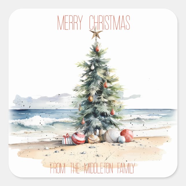 Adesivo Quadrado Natal costeiro na praia (Frente)