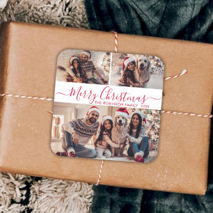 Adesivo Quadrado Natal da Colagem de Fotos do Elegante Red White 3