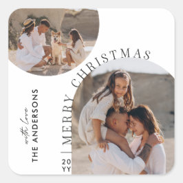 Adesivo Quadrado Natal da colagem de fotos tipográficas modernas