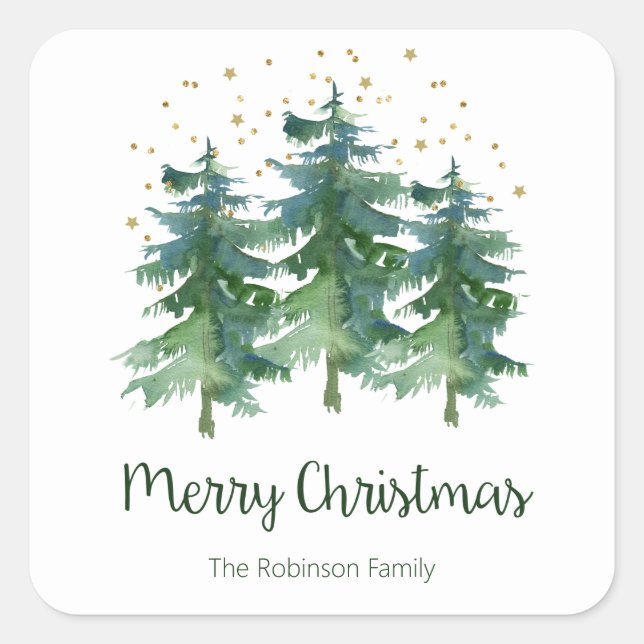 Adesivo Quadrado Natal da Floresta de inverno (Frente)