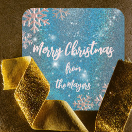 Adesivo Quadrado Natal da Terra Maravilha Azul do Luxo Elegante