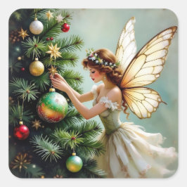 Adesivo Quadrado Natal das Fadas Vintage Encantado