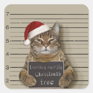 Adesivo Quadrado Natal de Gato de Mugshot