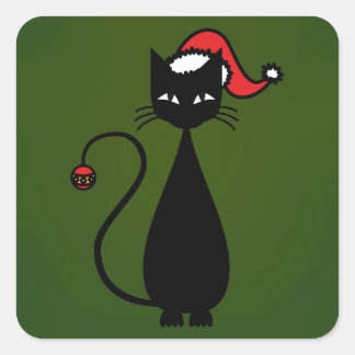 Adesivo Quadrado Natal de Gato Negro