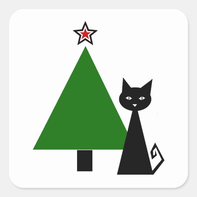 Adesivo Quadrado Natal de Gato Negro (Frente)