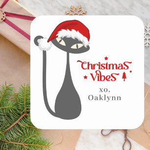 Adesivo Quadrado Natal de Gato Negro Atômico Retro-Atômico