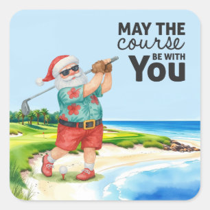Adesivo Quadrado Natal de Golf no Verão com o Golfe de Papai Noel