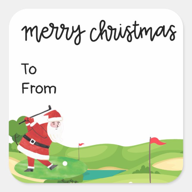 Adesivo Quadrado Natal de Golfe com Papai Noel para uma piada de go (Frente)