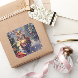 Adesivo Quadrado Natal de Motocicleta Corgi