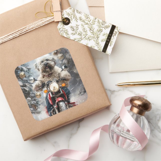 Adesivo Quadrado Natal De Motocicleta No Havanês (Presentear)