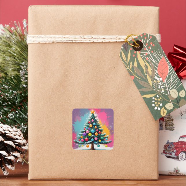 Adesivo Quadrado Natal de pop art com salpicos de cores (Feriado)
