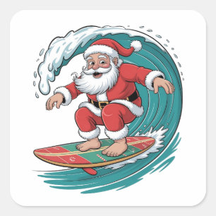 Adesivo Quadrado Natal de Surfe Santa Festivo Feriado de Natal