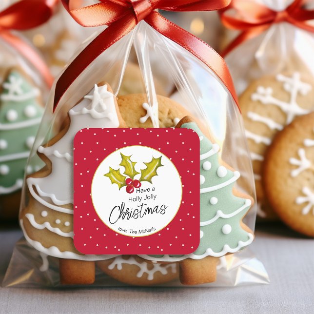 Adesivo Quadrado Natal Divertido Pontos de Bolinhas Azevinho Natali (Criador carregado)